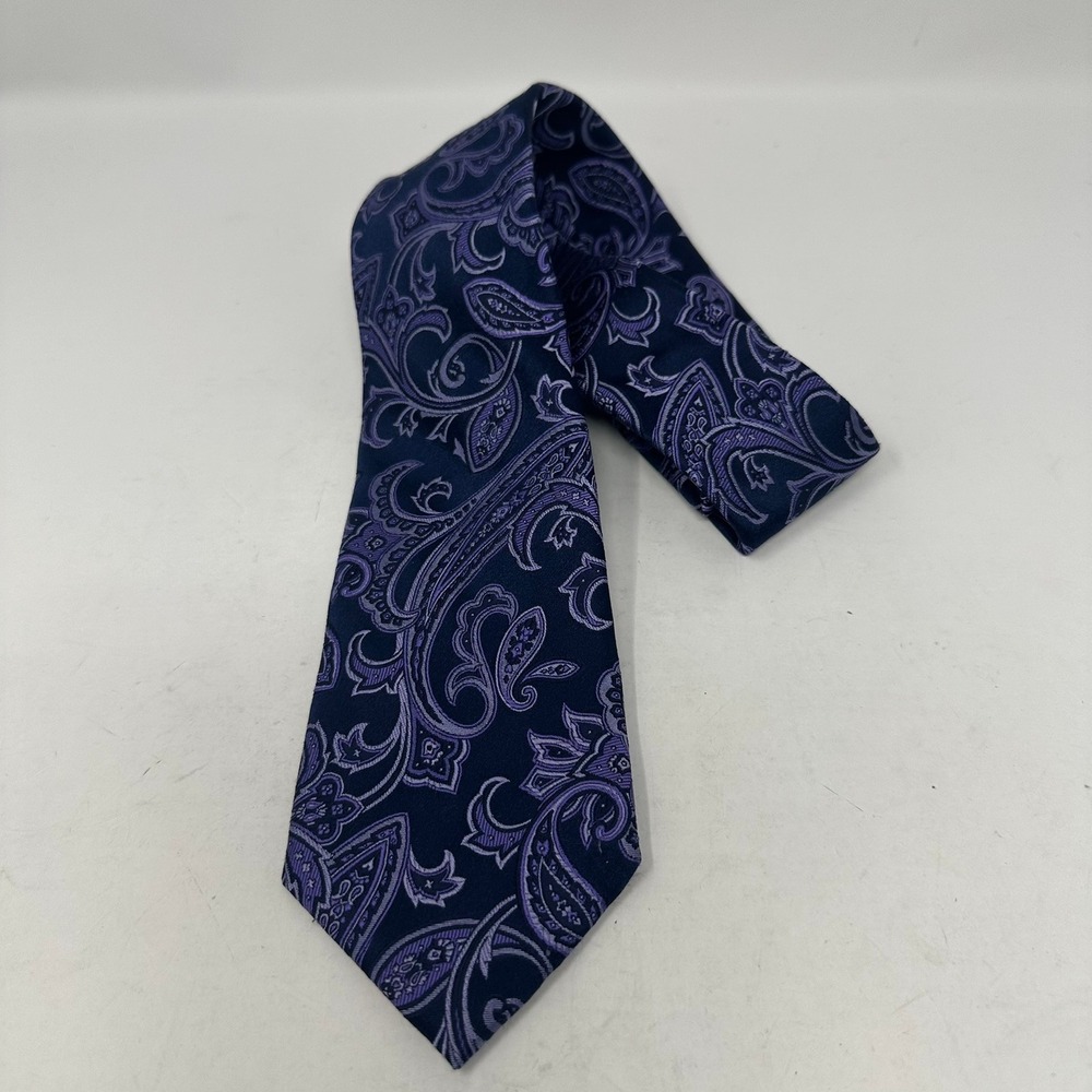 Michael Kors Necktie Men Purple Navy Paisley Silk Blend Woven Formal Tie
